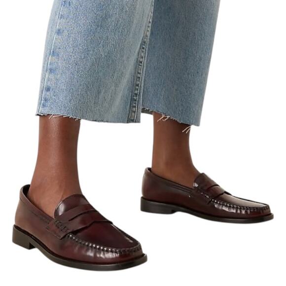 Mango MNG Round Toe Leather Penny Loafer Burgundy Red Size 38/ US 7.5 - Picture 2 of 13